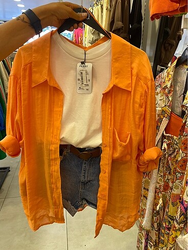 Omzu Düşük Oversize Gömlek Turuncu