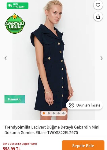 42 Beden lacivert Renk Düğmeli Lacivert Denim Elbise