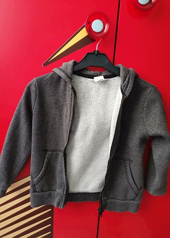 Kapüşonlu Fermuarlı Erkek Çocuk Gri Sweatshirt