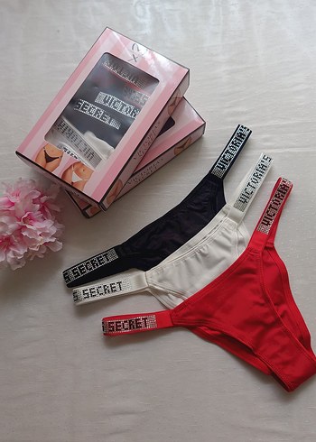 xl Beden kırmızı Renk Victoria's Secret Taşlı Külot Seti