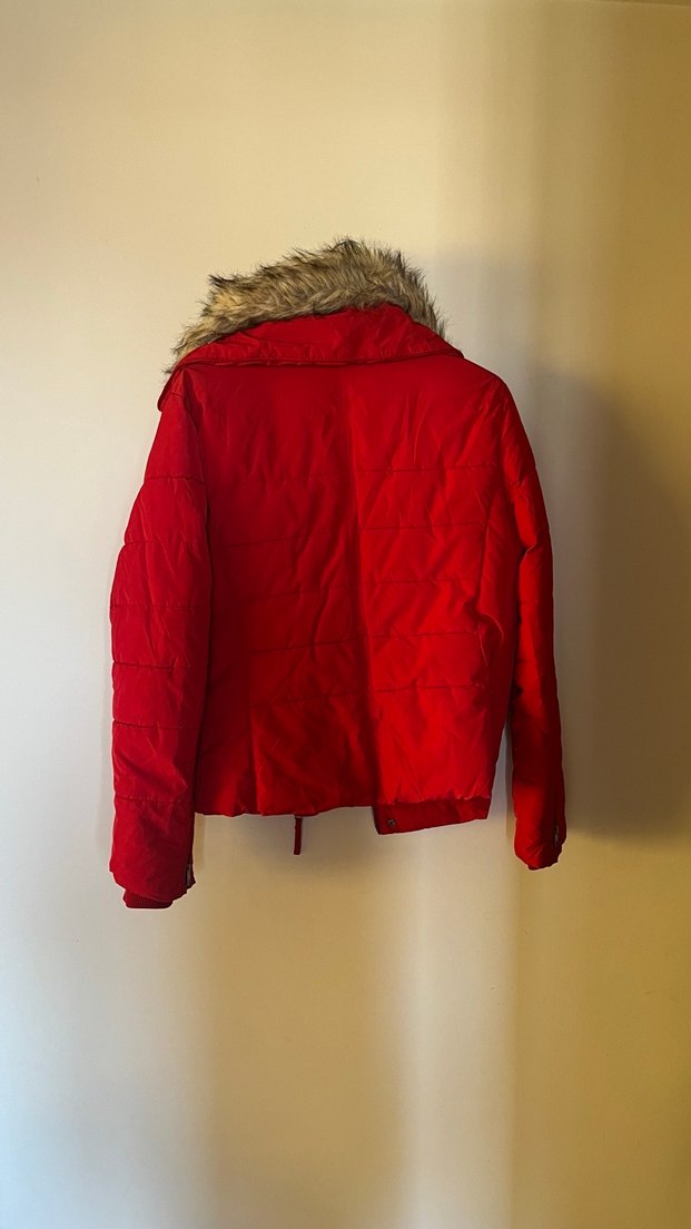 Kürklü Kırmızı Kadın Kışlık Mont - Görsel 3