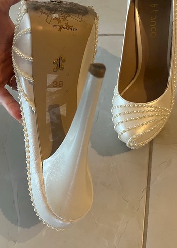 Krem inci işlemeli  Yüksek Topuklu Kadın Ayakkabı - Görsel 4