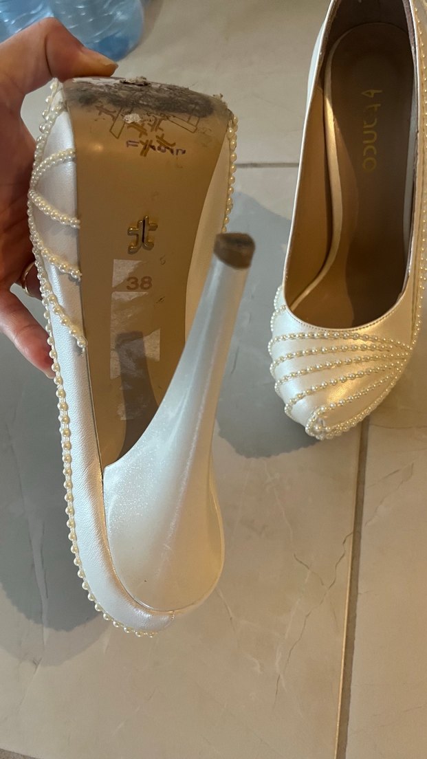 Krem inci işlemeli  Yüksek Topuklu Kadın Ayakkabı - Görsel 4