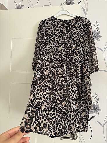 m Beden Leopar elbise