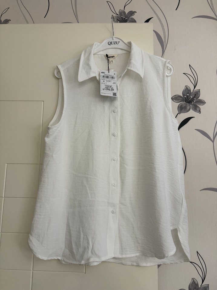 Beyaz Kolsuz Keten Gömlek - Görsel 2