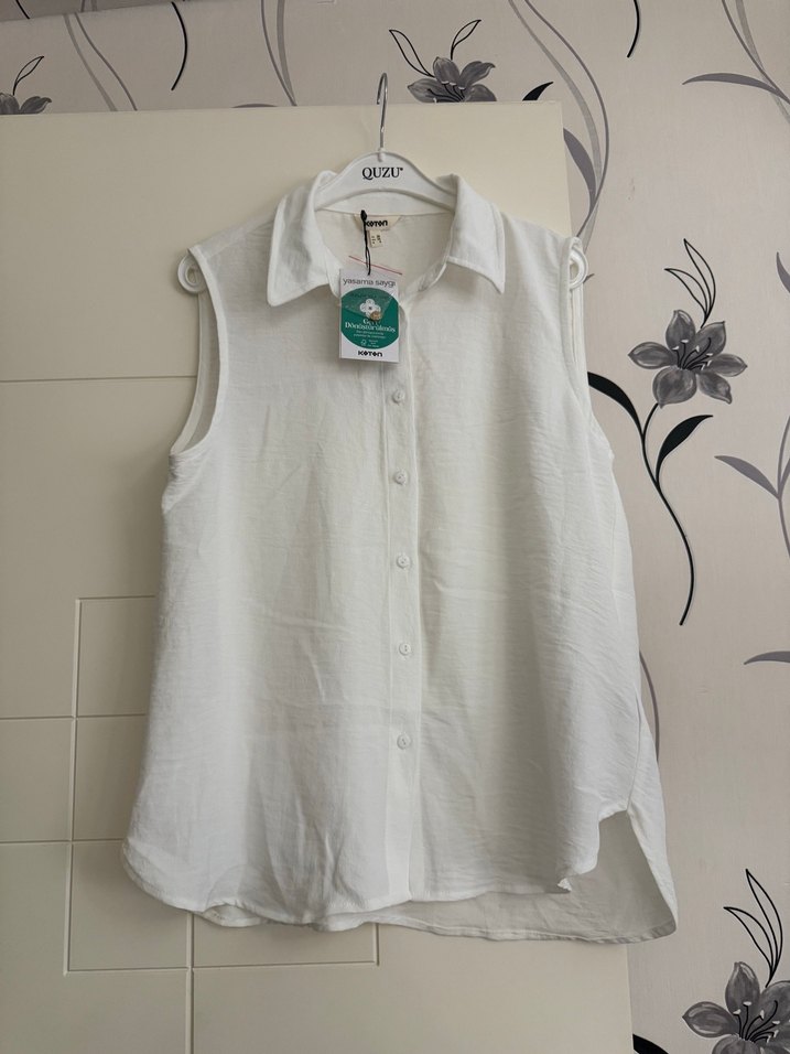 Beyaz Kolsuz Keten Gömlek - Görsel 5