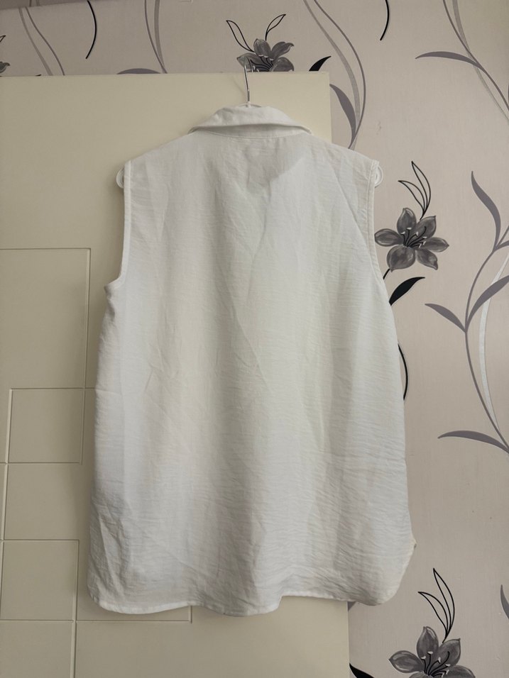 Beyaz Kolsuz Keten Gömlek - Görsel 4