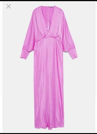 Zara Zara uzun saten pembe gece elbisesi