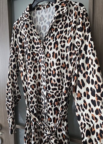 Leopar Desenli Uzun Kollu Kadın Elbise - Görsel 4