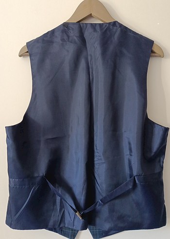 Düğmeli Lacivert Ekose Erkek Yelek pantolon takım - Görsel 2