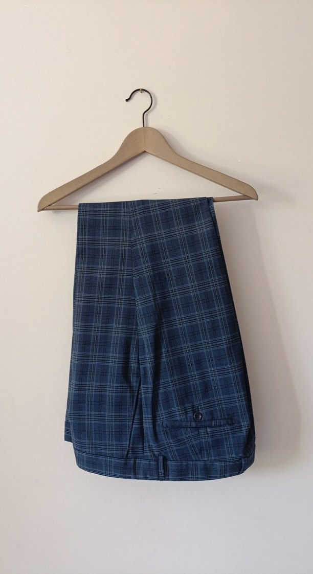 Düğmeli Lacivert Ekose Erkek Yelek pantolon takım - Görsel 3