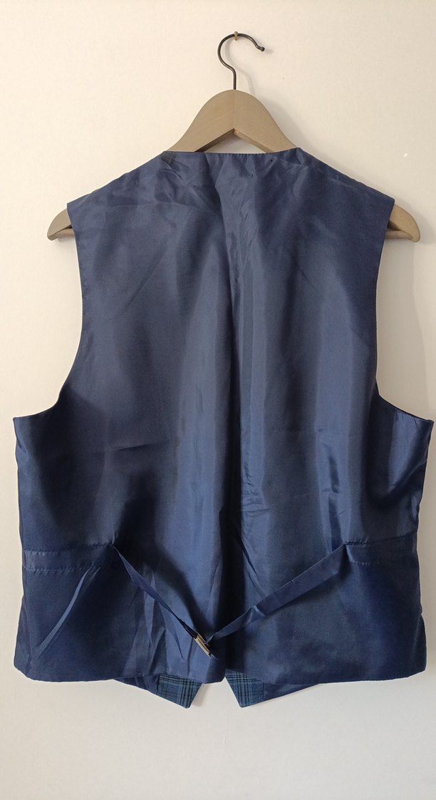 Düğmeli Lacivert Ekose Erkek Yelek pantolon takım - Görsel 2