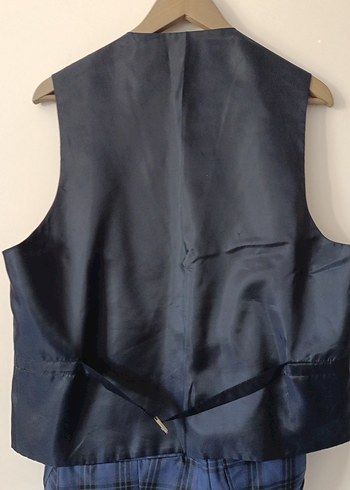 Düğmeli Lacivert Ekose Kolsuz Yelek - Görsel 5