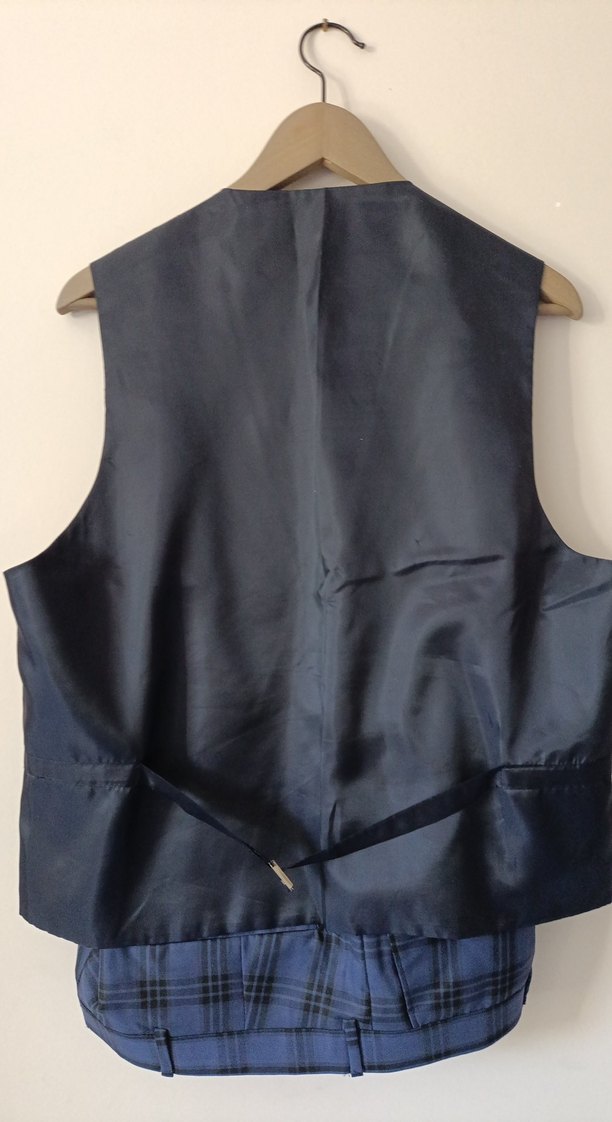 Düğmeli Lacivert Ekose Kolsuz Yelek - Görsel 5