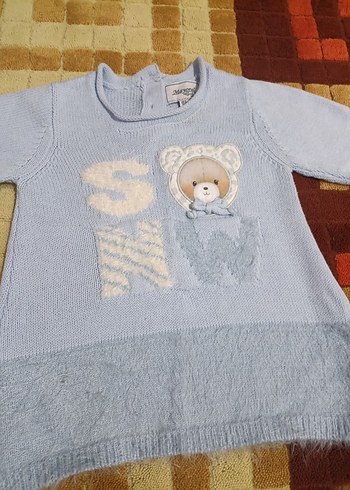 Mavi Nakışlı Kız Çocuk Triko Kazak - Görsel 2