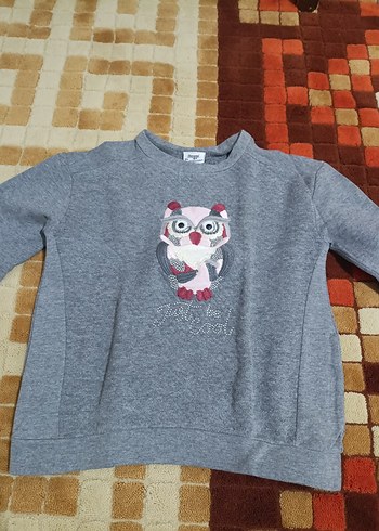Kız Çocuk Gri Nakışlı Triko Sweatshirt - Görsel 2