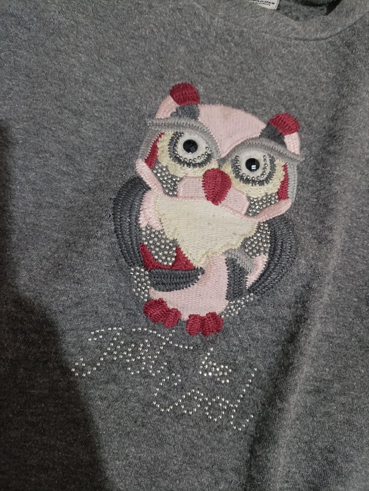 Kız Çocuk Gri Nakışlı Triko Sweatshirt - Görsel 3