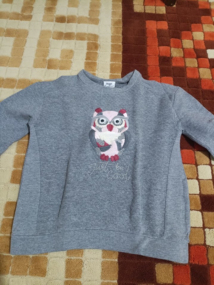 Kız Çocuk Gri Nakışlı Triko Sweatshirt - Görsel 2
