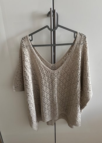 Stradivarius Bej V Yaka Örgü Kadın Kazak - Görsel 2