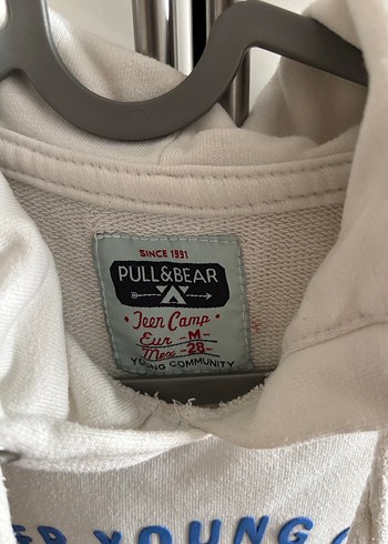 Pull&Bear Beyaz Kapüşonlu Pamuklu Sweatshirt - Görsel 2
