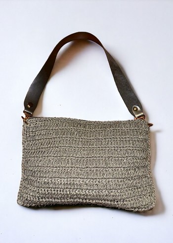 Gri Örgü Kağıt ip Kadın Çanta - Görsel 2