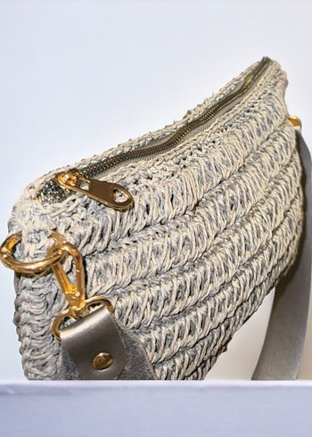 Gri Örgü Kağıt ip Kadın Çanta - Görsel 3