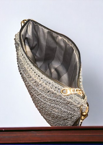 Gri Örgü Kağıt ip Kadın Çanta - Görsel 4