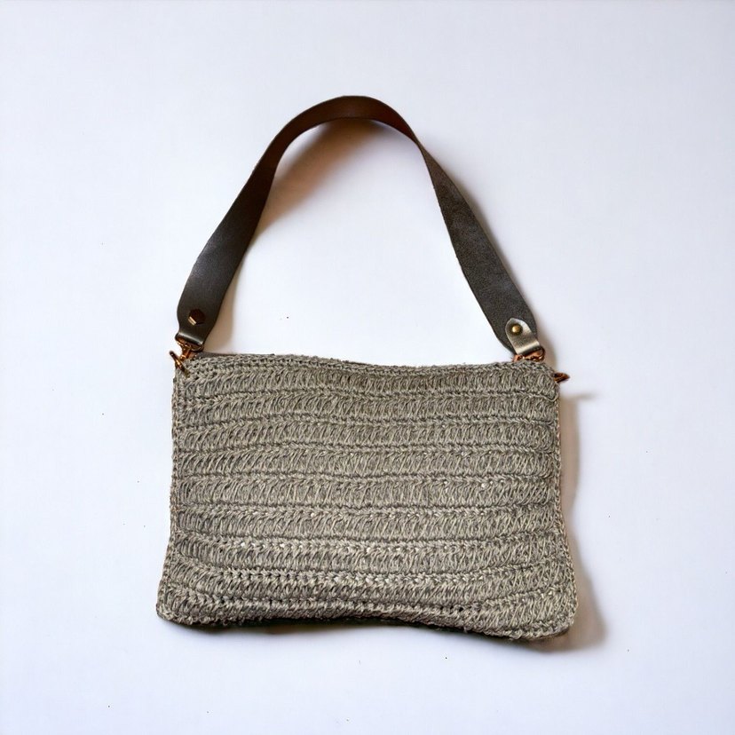 Gri Örgü Kağıt ip Kadın Çanta - Görsel 2
