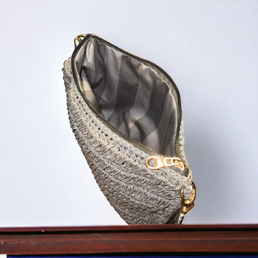 Gri Örgü Kağıt ip Kadın Çanta - Görsel 4