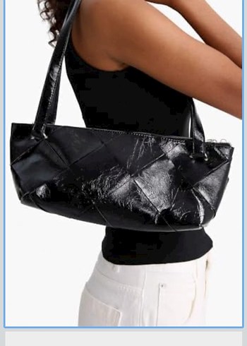 Siyah Parlak Deri Yılan Desenli Kadın Çanta - Görsel 4