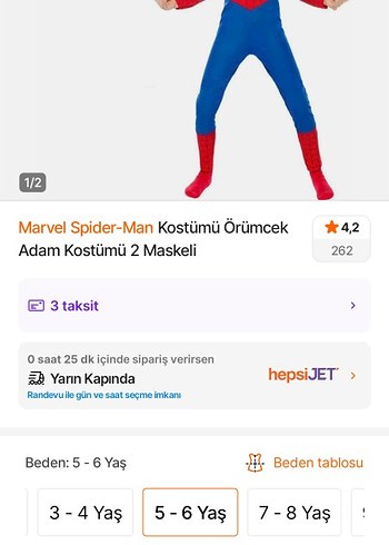 Marvel Spider-Man Kostüm 5-6 Yaş