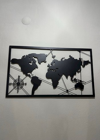 Siyah Dünya Haritası Metal Duvar Dekoru