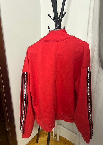 Kadın Kırmızı Fermuarlı Midi Sweatshirt - Görsel 8