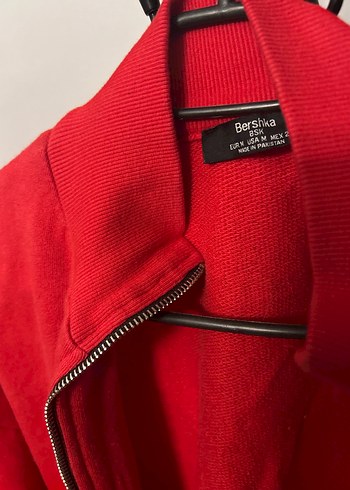 Kadın Kırmızı Fermuarlı Midi Sweatshirt - Görsel 5