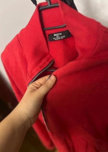 Kadın Kırmızı Fermuarlı Midi Sweatshirt - Görsel 6