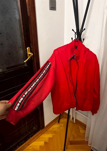 Kadın Kırmızı Fermuarlı Midi Sweatshirt - Görsel 2