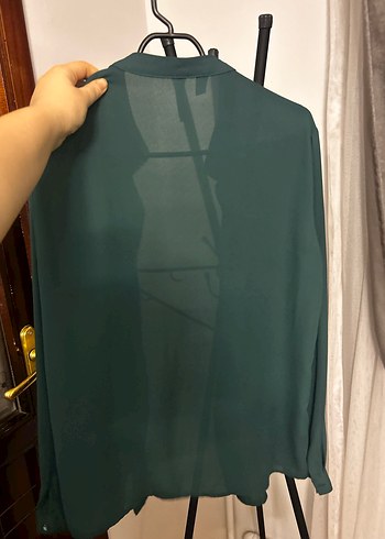 Düğmeli zümrüt Yeşili Uzun Kollu Kadın Gömlek - Görsel 6