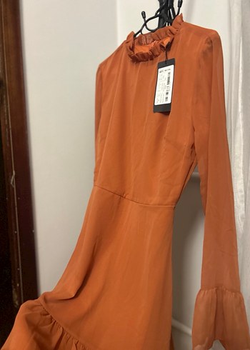 Turuncu Uzun Kollu Kadın Elbise - Görsel 6