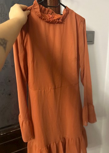 Turuncu Uzun Kollu Kadın Elbise - Görsel 4