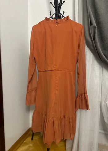 Turuncu Uzun Kollu Kadın Elbise - Görsel 2