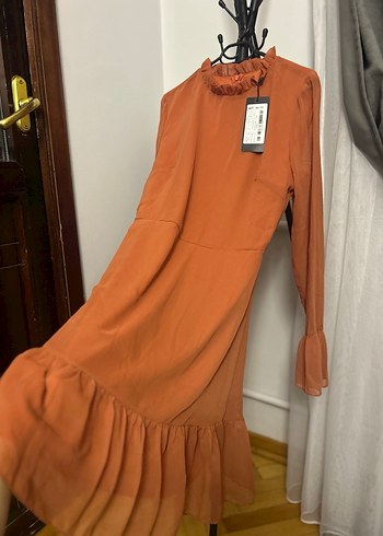 Turuncu Uzun Kollu Kadın Elbise - Görsel 7