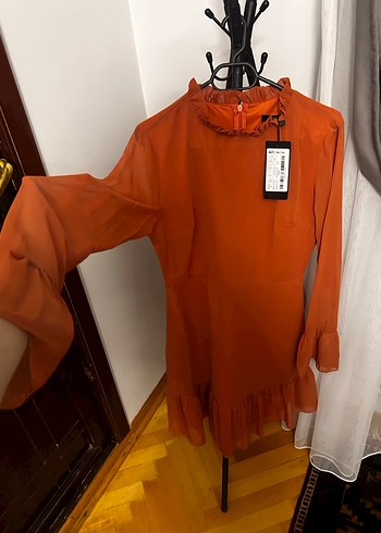 Turuncu Uzun Kollu Kadın Elbise - Görsel 5