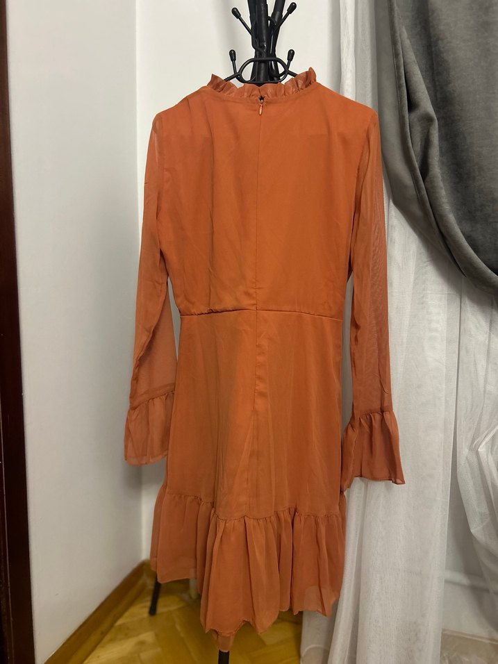 Turuncu Uzun Kollu Kadın Elbise - Görsel 2