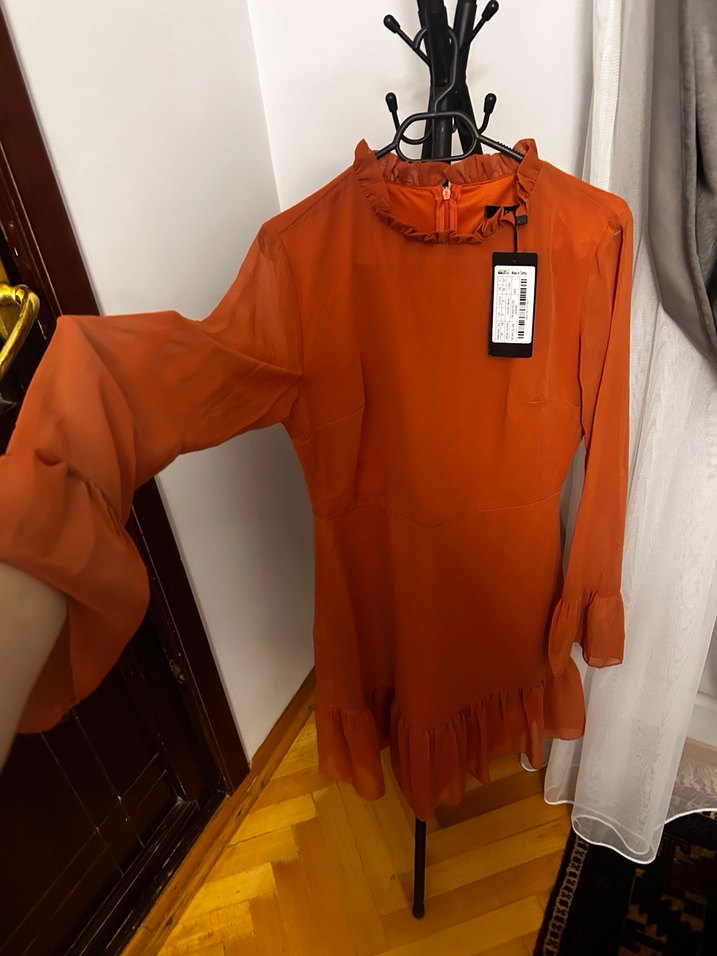 Turuncu Uzun Kollu Kadın Elbise - Görsel 5