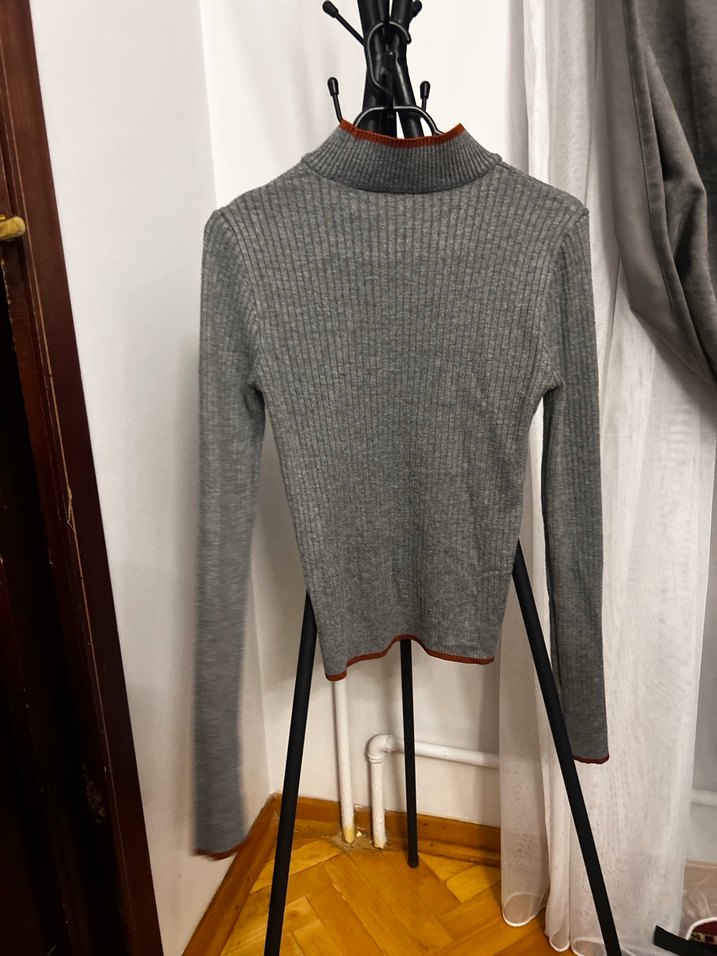 Gri Boğazlı Triko Kadın Kazak - Görsel 5