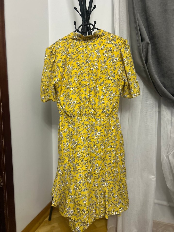 Sarı çiçekli tül Fırfırlı Kadın Elbise - Görsel 4