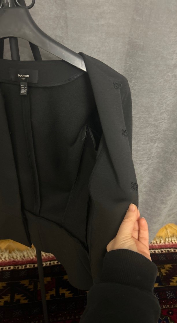 Siyah Kemerli Midi Kadın Blazer Ceket - Görsel 5