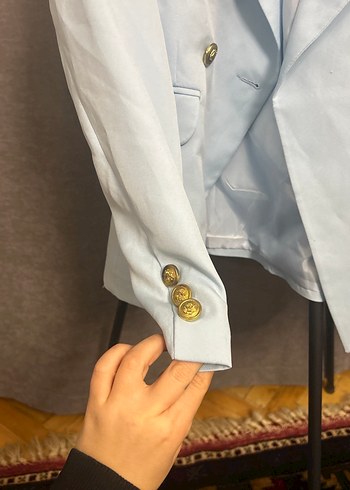 Toz bebe mavisi Düğmeli Kadın Blazer Ceket - Görsel 7