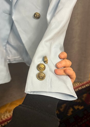 Toz bebe mavisi Düğmeli Kadın Blazer Ceket - Görsel 6