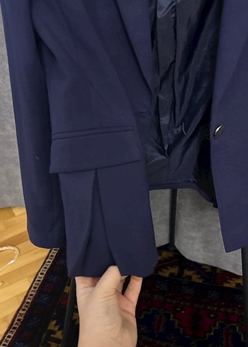 Düğmeli Koyu Mavi Kadın Blazer Ceket - Görsel 6